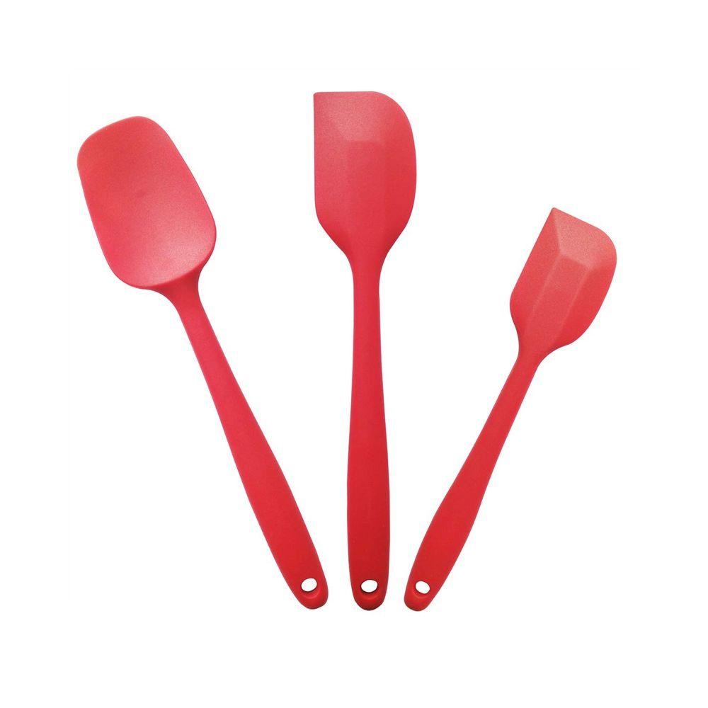 AllTopBargains 3 Silicone Spoon Rest Heat Resistant Kitchen Utensil Spatula Holder Cooking Tool, Red